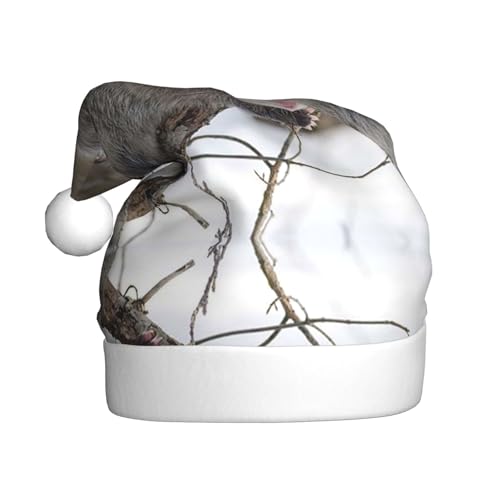 MLTRFGJ Opossum im Schnee bedruckte Weihnachtsmützen für Erwachsene, festliches Partyzubehör für Weihnachten und Neujahr von MLTRFGJ