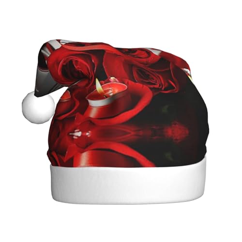 MLTRFGJ Rotweinrose und Kerze bedruckte Weihnachtsmützen für Erwachsene, festliches Partyzubehör für Weihnachten und Neujahr MLTRFGJ Rotweinrose und Kerze bedruckte Weihnachtsmützen für Erwachsene, festliches Partyzubehör für Weihnachten und Neujahr von MLTRFGJ