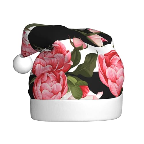 MLTRFGJ Schwarz-weiß gestreifte Blumen bedruckte Weihnachtsmützen für Erwachsene, festliches Partyzubehör für Weihnachten und Neujahr von MLTRFGJ