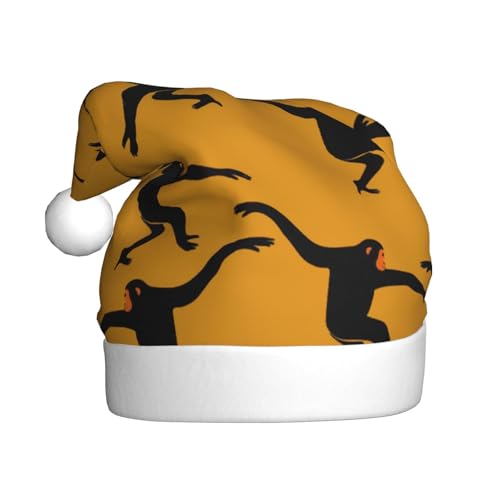 MLTRFGJ Schwarzer Gibbon-Affe bedruckte Weihnachtsmützen für Erwachsene, festliches Partyzubehör für Weihnachten und Neujahr von MLTRFGJ