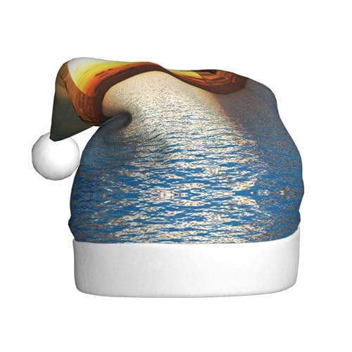 MLTRFGJ Strand-Sonnenaufgang bedruckte Weihnachtsmütze für Erwachsene, festliches Partyzubehör für Weihnachten und Neujahr von MLTRFGJ