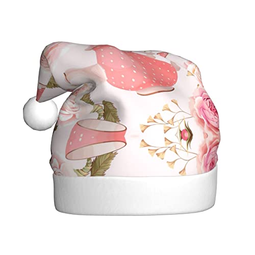 MLTRFGJ Teetassen mit Rosen, romantisch, Shabby-Druck, für Erwachsene, Weihnachtsmütze, festliches Partyzubehör für Weihnachten und Neujahr von MLTRFGJ