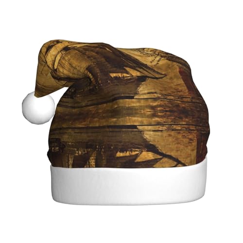 MLTRFGJ Weihnachtsmütze, Motiv: nautisches Segelpirat, bedruckt, für Erwachsene, festliches Partyzubehör für Weihnachten und Neujahr von MLTRFGJ