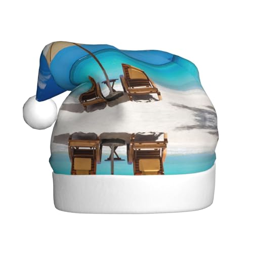 MLTRFGJ Weihnachtsmütze, Motiv: weißer Strand, tropisches Meer, für Erwachsene, festliches Partyzubehör für Weihnachten und Neujahr von MLTRFGJ