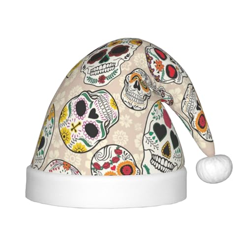 MLTRFGJ Weihnachtsmütze für Kinder, Motiv: mexikanischer Totenkopf, geeignet für Urlaub und Party-Dekoration von MLTRFGJ
