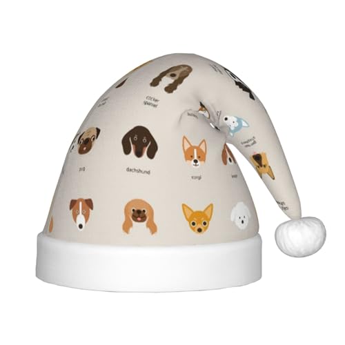 MLTRFGJ Weihnachtsmütze für Kinder, bedruckt mit Hunderassen, geeignet für Urlaub und Partydekoration MLTRFGJ Weihnachtsmütze für Kinder, bedruckt mit Hunderassen, geeignet für Urlaub und Partydekoration von MLTRFGJ