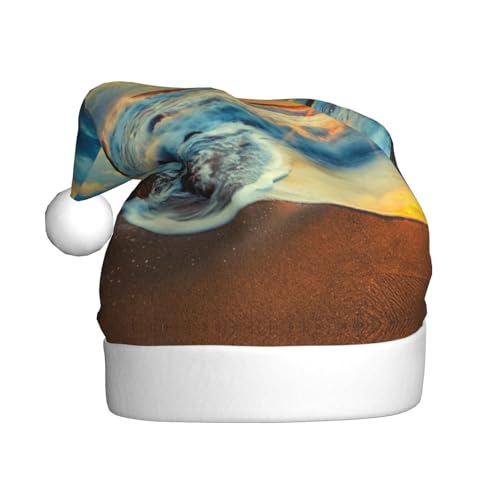 MLTRFGJ Weihnachtsmützen für Erwachsene, Motiv: Sonnenuntergang am Strand, festliches Partyzubehör für Weihnachten und Neujahr von MLTRFGJ