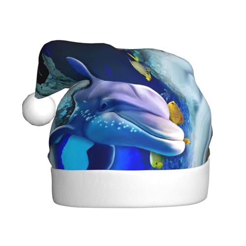 MLTRFGJ Weihnachtsmützen mit Delfin-Druck, für Erwachsene, festliches Partyzubehör für Weihnachten und Neujahr von MLTRFGJ
