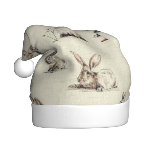 MLTRFGJ Weihnachtsmützen mit Kaninchen-Hintergrund, bedruckt, für Erwachsene, festliches Partyzubehör für Weihnachten und Neujahr von MLTRFGJ