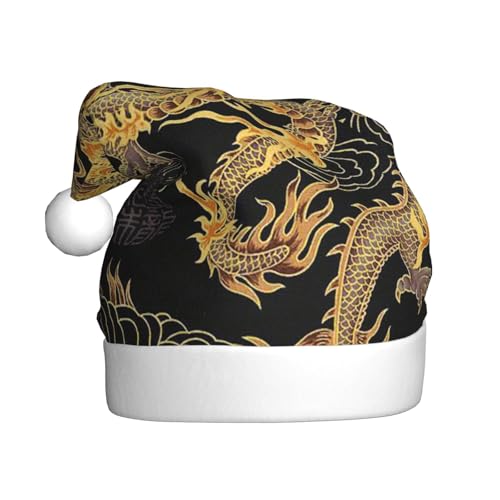 MLTRFGJ Weihnachtsmützen mit gelbem Drachen und schwarzem Hintergrund, für Erwachsene, festliches Partyzubehör für Weihnachten und Neujahr von MLTRFGJ