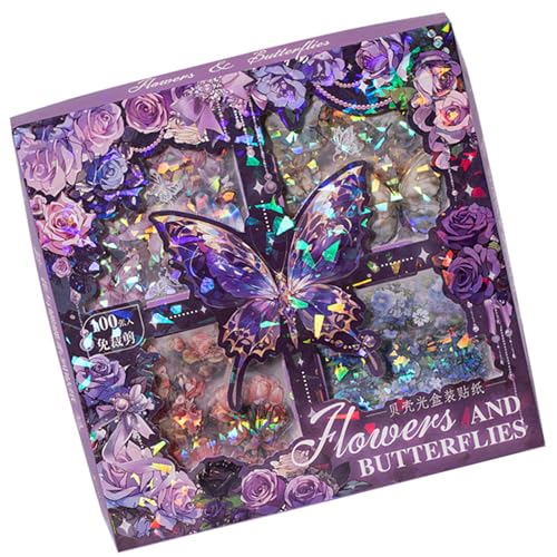 Butterfly and Flower Sticker für Haustiere, Dekoration, Notizbücher, Scrapbooking, Journaling, wasserdicht, für Bastelprojekte, 100 Blatt von MLWSKERTY
