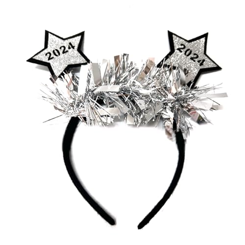 MLWSKERTY Haarreifen 2024 Neujahr Party Stirnband Golden Silber Haarreifen für festliche Foto Requisiten Kopfbedeckung Haarschmuck von MLWSKERTY