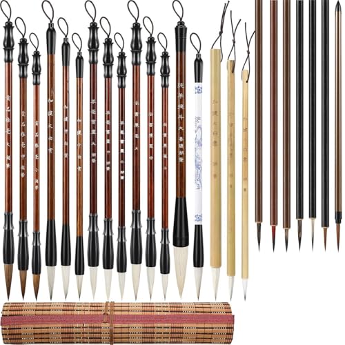 MLWSKERTY Professionelle chinesische Malpinsel 24-teilig Pinsel für Aquarell Zeichnung Sumi für Künstler Anfänger Erwachsene von MLWSKERTY