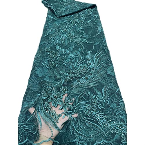 MLYY Stoff Meterware Afrikanischer Spitzenstoff mit Blumenstickerei – Schneiderei/Röcke/Hochzeitskleid/Cheongsam-Nähen, rechteckiger Vintage-Stil, 5 Yard (4,5 m) (Color : Green) von MLYY