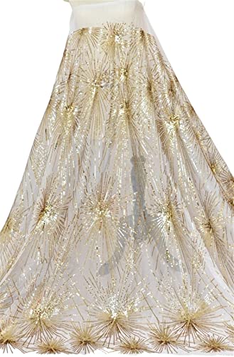 Stoff Meterware Weißer Spitzenstoff Gestickte goldene Pailletten - Hochzeitskleid Nähen Mesh Tüll, Home Indoor Outdoor Urlaub Party Dekoration Handwerk, Meterware (Size : 0.5 Yard (0.5m)) von MLYY