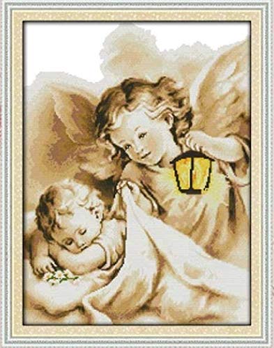 Kreuzstich Stickpackungen Vorgedruckt Anfänger Engel mit Lampe 11CT Stamped Cross Stitch Pre-Printed Pattern Stickerei DIY Kinder Erwachsene Home Decoration 40x50cm von MLZSMYXGS