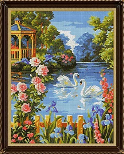 Kreuzstichset Für Erwachsene Spring Swan Lake House 11CT Full Range of Embroidery Starter Kit DIY Kinder Erwachsene Familie Dekoration 16X20 Zoll von MLZSMYXGS