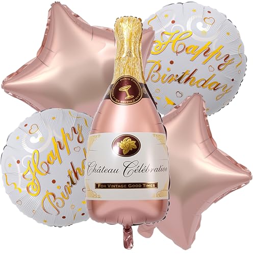 Folienballon Champagne mit Helium Gasflasche | XXL-Weinflasche Heliumballon | Sektflaschen Deko | Ideal für Hochzeiten, Geburtstage & Events (5 Stück Champagne Folienballon) von MLZTINGR