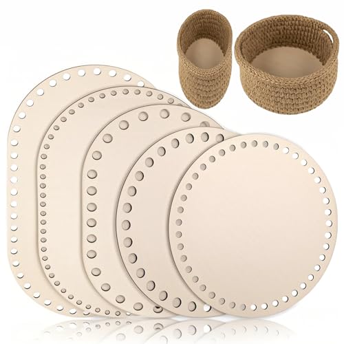 Korbboden zum Häkeln 5 Stück, Holzboden für Häkelkorb, Taschenboden zum Häkeln aus Naturholz, Rund/Oval 15/20/25/30cm, DIY Holzboden zum Häkeln, Korbboden Set für Korbflechten & Basteln von MLZTINGR