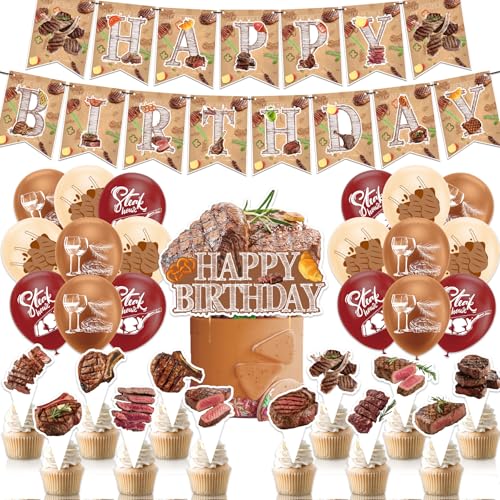 Beefsteak Party Dekorationen Beefsteak Geburtstag Party Supplies Enthält Beefsteak Geburtstag Banner, Cake Topper, Cupcake Topper, Luftballons Beefsteak Party Dekorationen Beefsteak Geburtstag Party Supplies Enthält Beefsteak Geburtstag Banner, Cake Topper, Cupcake Topper, Luftballons von MMBDAMAI