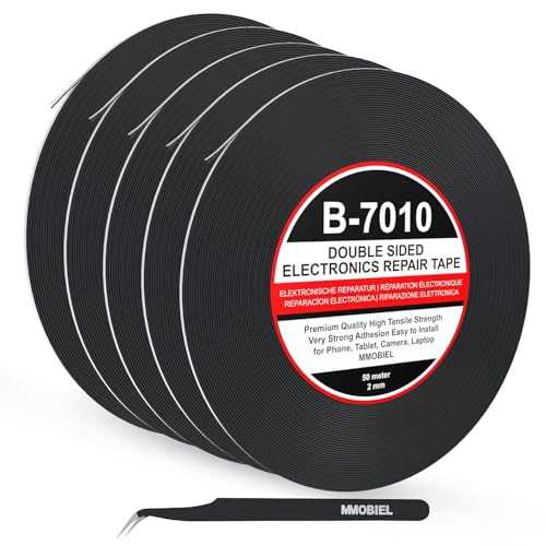 MMOBIEL 5x 2 mm doppelseitiges Klebeband stark klebend Tape 50 m Rolle (Schwarz) für Smartphone Tablet Reparatur von MMOBIEL