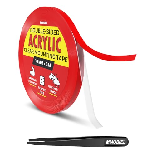 MMOBIEL Doppelseitiges Klebeband Acryl - 5m x 10mm Innen/Außen-Kleber – Hochbelastbares Ablösbar Klare Nano Tape - Foto-Wandklebeband, Heimdekoration, Teppichklebeband, Wasserdichtes - inkl. Pinzette von MMOBIEL