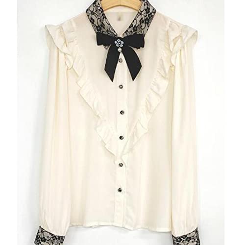 MMOOCO Frauen-Rüschen-Nette Fliege-Oberseiten-adrette Art-Weinlese-Japaner-Korea-Entwurfs-Knopf-Elegante Formale weiße rosa Hemd-Blusen von MMOOCO