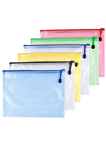 6er Zip-Ordner Geldbörse Pack PVC Dokumentendossier /PVC Schule, Büro, Magazin, Dokumentendatei Zippy Verschluss Ordnerhalter, Tasche Schwarz, Blau, Weiß, Gelb, Grün, Rot. A4 von MMY