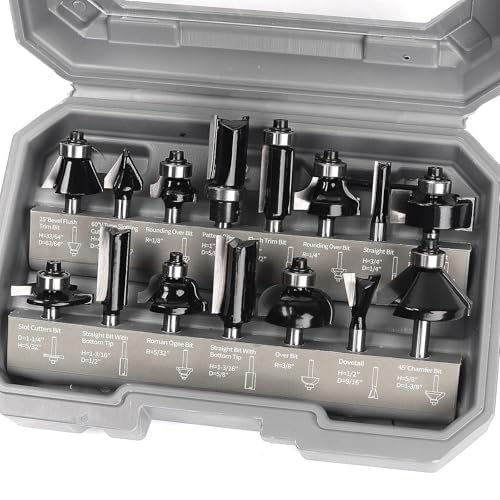MNA Router Bit Set Wood-Smith Edition 15pcs 1/4 Zoll European Style Router Bits Kit DIYer Holzbearbeitungswerkzeuge Tragetasche (15B) von MNA