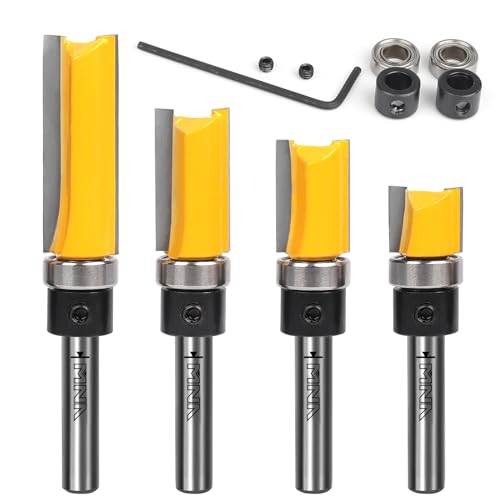 MNA Top Bearing Bündigfräsen-Bit-Set, 4-teilig, 1/4-Zoll-Schaft Ideal für Kanten, Furnier oder Laminat MNA Top Bearing Bündigfräsen-Bit-Set, 4-teilig, 1/4-Zoll-Schaft Ideal für Kanten, Furnier oder Laminat von MNA