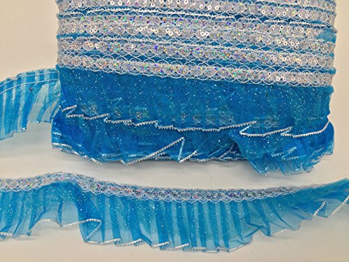 20 Meter Netz-Rüschenbesatz, geraffte Spitze mit Pailletten und Kieder, 11 Farben erhältlich (Türkis) von MNJ-TRIMMINGS