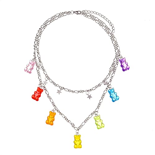 MNSYD Schöne Bunte Gummibärchen-Halskette Nettes stilvolles Harz Winzige Tierzauber baumelnde Anhänger-Halskette für Frauen Mädchen von MNSYD