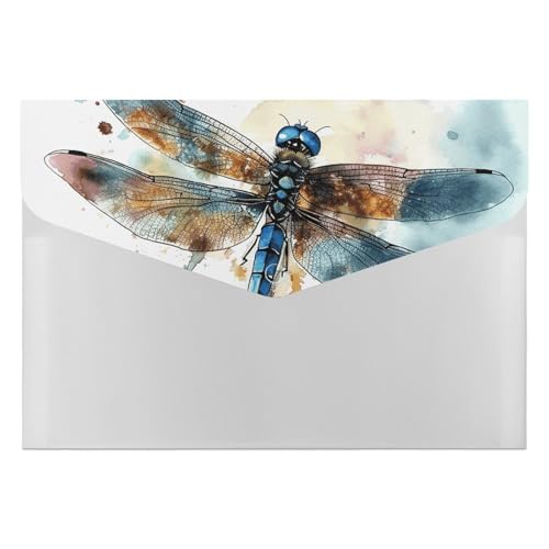 Akkordeon-Aktenordner, Fächermappe mit 6 Fächern, Aquarell-Libellen-Akkordean-Ordner, tragbarer Dokumenten-Organizer, A4-Papier-Aktenhalter für Büro, Rechnungen, Quittungen von MNVTSKOP