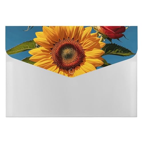 Akkordeon-Aktenordner mit 6 Fächern, Sonnenblumen-Rose, Akkordean-Ordner, tragbarer Dokumenten-Organizer, A4-Papier-Aktenhalter für Büro, Rechnungen, Quittungen von MNVTSKOP