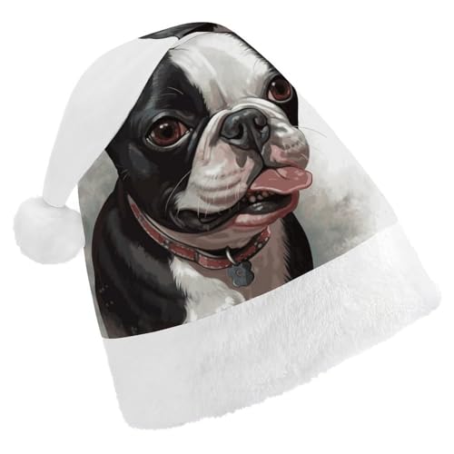 MNVTSKOP Plüsch-Weihnachtsmütze, Boston Terrier, bedruckt, Uni, Weihnachtsmütze für Weihnachten, Neujahr, festliche Feiertagsparty MNVTSKOP Plüsch-Weihnachtsmütze, Boston Terrier, bedruckt, Uni, Weihnachtsmütze für Weihnachten, Neujahr, festliche Feiertagsparty von MNVTSKOP