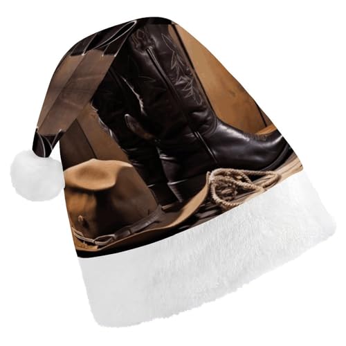 MNVTSKOP Plüsch-Weihnachtsmütze, Cowboyhut, schwarz, Westernstiefel, bedruckte Weihnachtsmannmütze, Uni, Weihnachtsmütze für Weihnachten, Neujahr, festliche Feiertagsparty MNVTSKOP Plüsch-Weihnachtsmütze, Cowboyhut, schwarz, Westernstiefel, bedruckte Weihnachtsmannmütze, Uni, Weihnachtsmütze für Weihnachten, Neujahr, festliche Feiertagsparty von MNVTSKOP