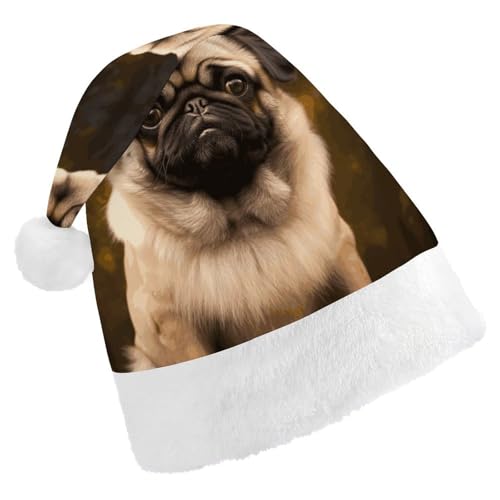 MNVTSKOP Plüsch-Weihnachtsmütze, Mops, Hund, bedruckt, Weihnachtsmannmütze, Uni, Weihnachtsmütze für Weihnachten, Neujahr, festliche Feiertagsparty MNVTSKOP Plüsch-Weihnachtsmütze, Mops, Hund, bedruckt, Weihnachtsmannmütze, Uni, Weihnachtsmütze für Weihnachten, Neujahr, festliche Feiertagsparty von MNVTSKOP