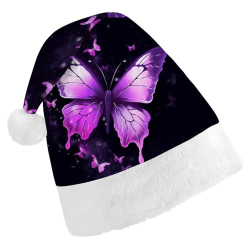 MNVTSKOP Plüsch-Weihnachtsmütze, Schmetterling, lila, bedruckt, Weihnachtsmannmütze, Uni, Weihnachtsmütze für Weihnachten, Neujahr, festliche Feiertagsparty MNVTSKOP Plüsch-Weihnachtsmütze, Schmetterling, lila, bedruckt, Weihnachtsmannmütze, Uni, Weihnachtsmütze für Weihnachten, Neujahr, festliche Feiertagsparty von MNVTSKOP