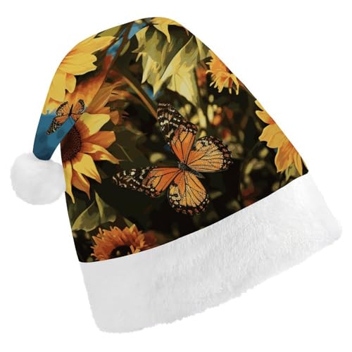 MNVTSKOP Plüsch-Weihnachtsmütze, Sonnenblumen und Schmetterlinge, bedruckt, Weihnachtsmannmütze, Uni, Weihnachtsmütze für Weihnachten, Neujahr, festliche Feiertagsparty MNVTSKOP Plüsch-Weihnachtsmütze, Sonnenblumen und Schmetterlinge, bedruckt, Weihnachtsmannmütze, Uni, Weihnachtsmütze für Weihnachten, Neujahr, festliche Feiertagsparty von MNVTSKOP