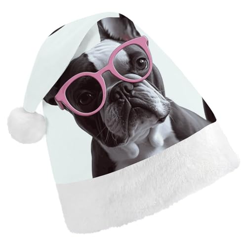 MNVTSKOP Plüsch-Weihnachtsmütze, französische Bulldogge, rosa Brille, bedruckt, Weihnachtsmannmütze, Uni, Weihnachtsmütze für Weihnachten, Neujahr, festliche Feiertagsparty MNVTSKOP Plüsch-Weihnachtsmütze, französische Bulldogge, rosa Brille, bedruckt, Weihnachtsmannmütze, Uni, Weihnachtsmütze für Weihnachten, Neujahr, festliche Feiertagsparty von MNVTSKOP