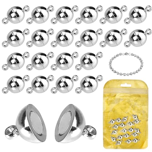 MOAMUN 20 Packungen Halskette Armband Magnetische Verschlüsse Für Ketten, Schmuck Magnetverschluss Für Halskette Armband Machen (Silber 8mm) von MOAMUN