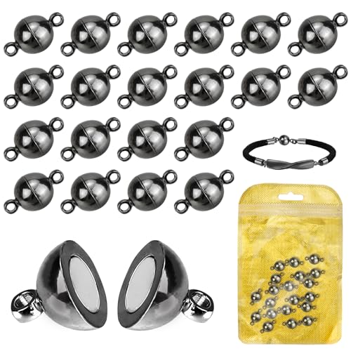 MOAMUN 20 Stück Magnetverschluss Armband, 6MM Runde Magnetverschluss Kette, Verschlüsse für Armbänder Schmuck Kettenverschluss für Halsketten Fußkettchen Schmuckherstellung DIY Handwerk(Schwarz 6mm) von MOAMUN