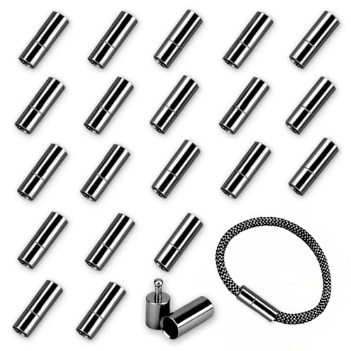 MOAMUN 20 Stück Seil Armband Verschluss, Stabil Verschlüsse für Armbänder Dauerhafte Verschluss für Armbänder Armband Verschlüsse Kettenverschluss für Leder Halskette Armband Schnalle(Schwarz, 2.5MM) von MOAMUN