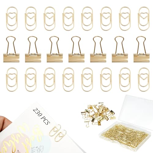 MOAMUN 230 Stück Gold Büroklammern Herz Und Foldback Klammern, Büroklammer Kleine mit Kunststoff-Box, 19mm Klammern Metall Papierklammern für Schule Büro Buch Memo Papier Dateien Organisieren MOAMUN 230 Stück Gold Büroklammern Herz Und Foldback Klammern, Büroklammer Kleine mit Kunststoff-Box, 19mm Klammern Metall Papierklammern für Schule Büro Buch Memo Papier Dateien Organisieren von MOAMUN