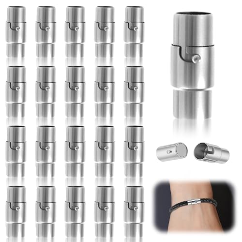 REKYO 20sets Leder Schnur Ende Kappe/Magnetverschluss Verschluss für Leder Seil Schmuck Halskette Armband Schnalle (Silber 4mm) von MOAMUN