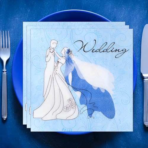 40 Stück Servietten Hochzeit, Serviettenes Gibt Wedding Auf Der Oberfläche, Servietten Schön Dass Du Da Bist, Hochzeitsservietten Beutiful Wedding Tischdeko Hochzeit（Blaues Seidenpapier） von MOAZIFI