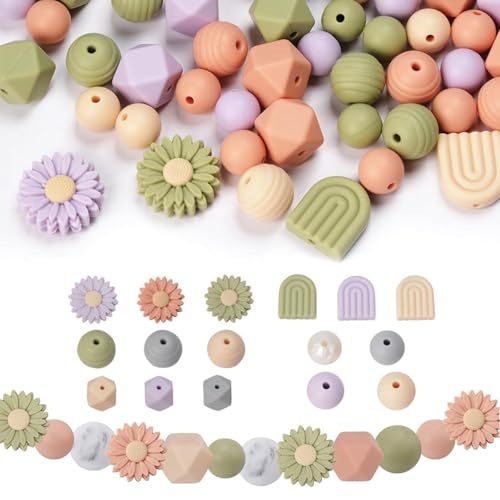 76 Stück Blumenförmige Silikonperlen, Daisy Rubber Lose Silikonperlen, Bunt Gänseblümchen Silikonperlen Bulk, für Stifte Handwerk Halskette Armband Schlüsselanhänger machen 76 Stück Blumenförmige Silikonperlen, Daisy Rubber Lose Silikonperlen, Bunt Gänseblümchen Silikonperlen Bulk, für Stifte Handwerk Halskette Armband Schlüsselanhänger machen von MOAZIFI