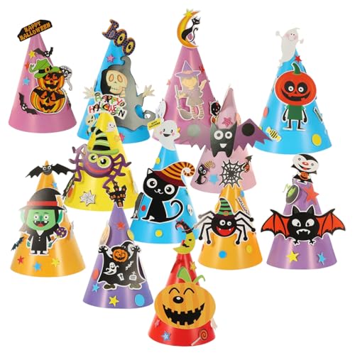 MOBUTOFU 12 Stück Teiliges DIY Halloween Bastelset Leichte Kartonmaterialien Bunte Muster Kinderparty Dekoration Lustige Kostümaccessoires von MOBUTOFU