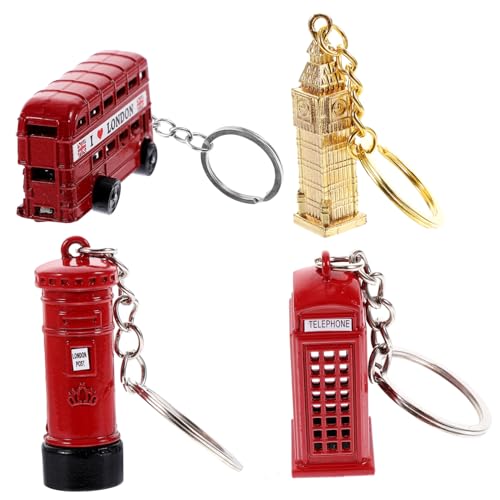 MOBUTOFU 4Stücke Schlüsselanhänger im Retro Stil London Bus Telefonzelle Vintage Legierung für Taschen und Langlebig und Praktisch von MOBUTOFU