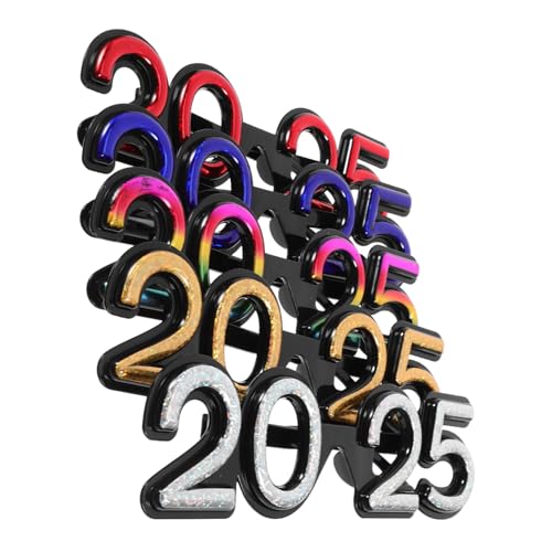 MOBUTOFU 5 Stück 2025 2025 Partybrillen 2025 Party Tanzbrillen Party Brillen Abschlussbrillen Klasse Frohes Neues Jahr Brillen 2025 Party Brillen Requisiten Neujahrsversorgung von MOBUTOFU